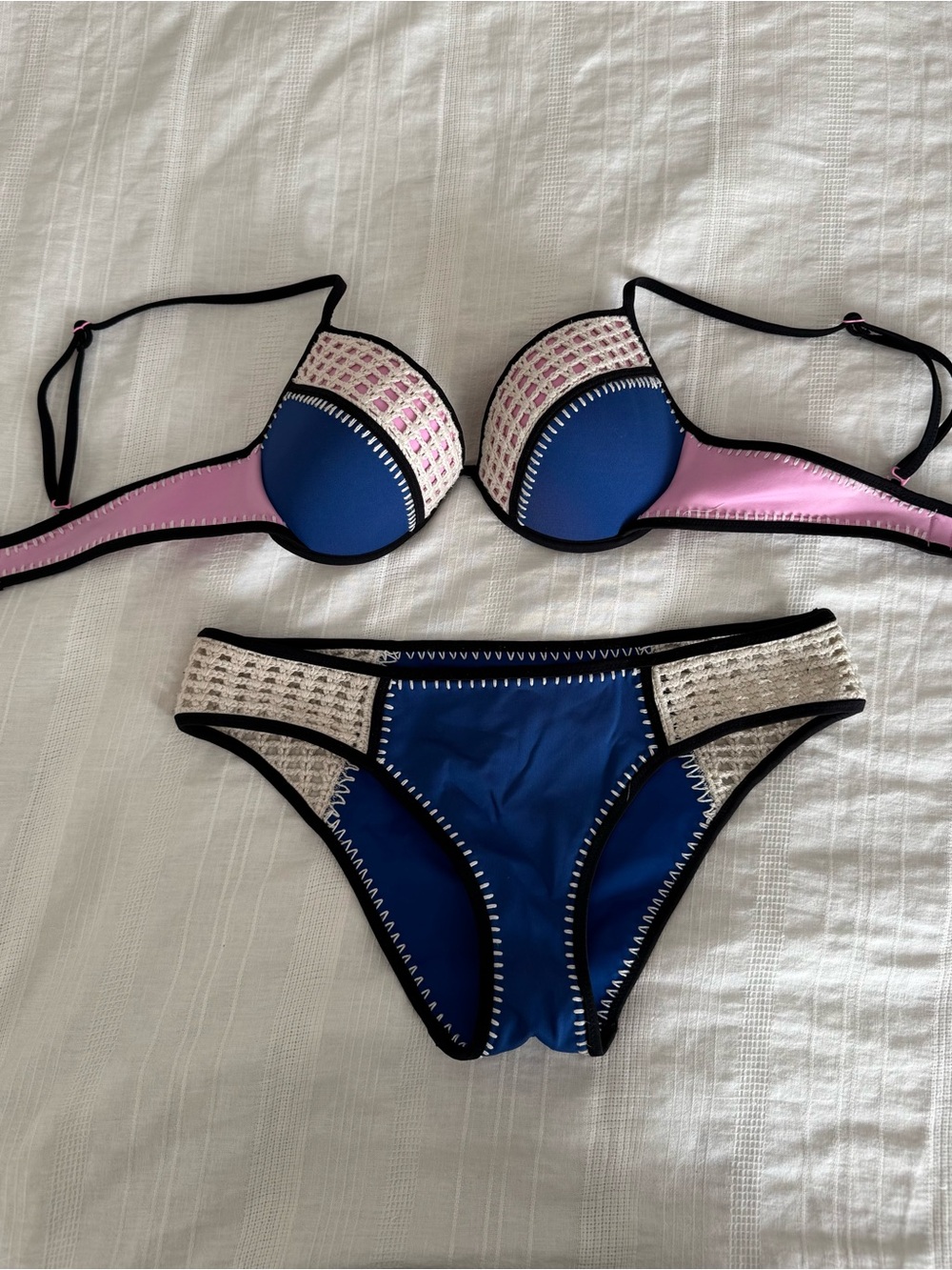 Victoria's Secret Blue and Pink Crochet-Accent Bikini